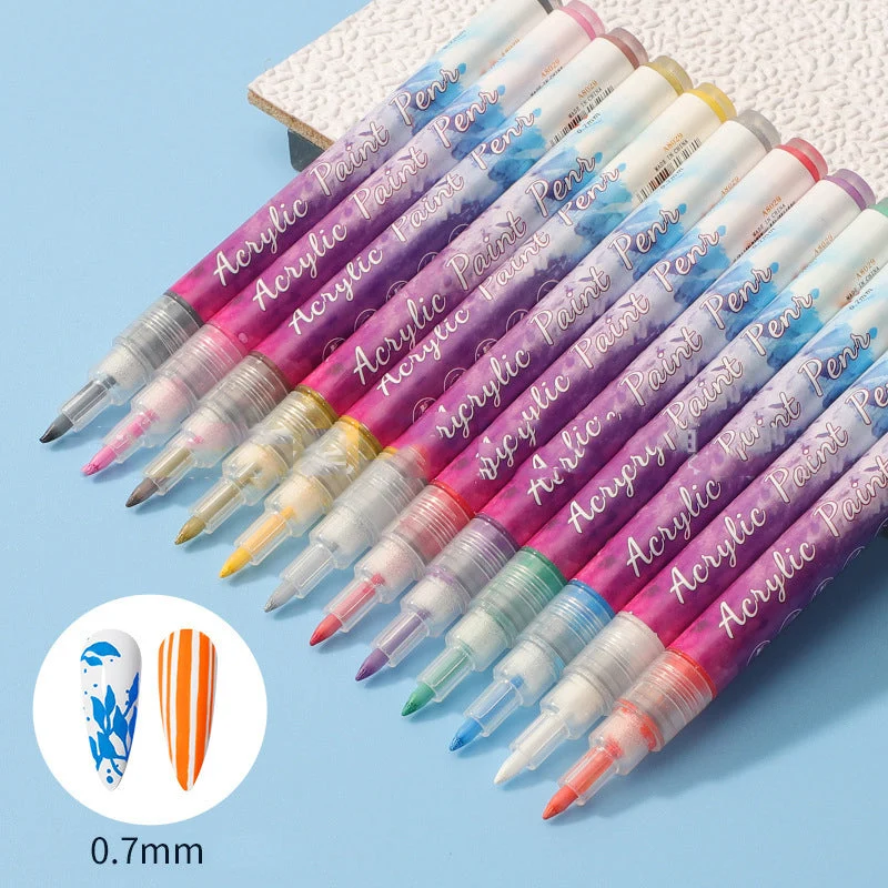 12 Colors Ultra Thin Curve Manicure Marker - Image 10