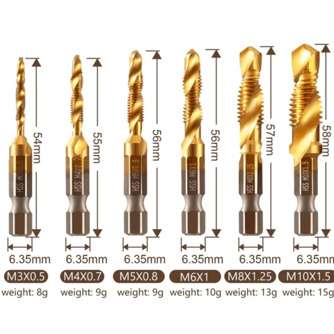6 Piece Metric Thread Tap Drill Bits Set - Image 8