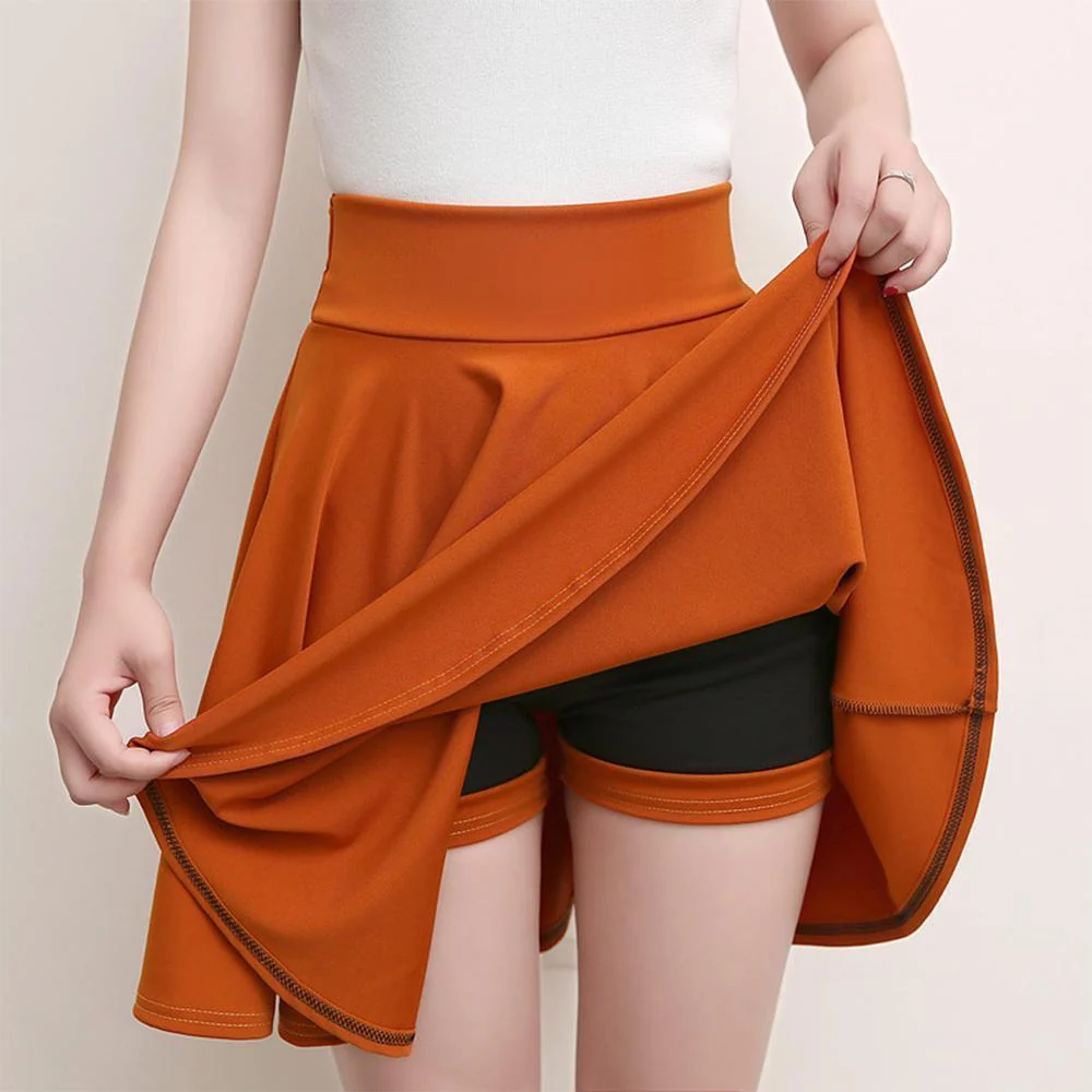 A-line Elastic Waist Pleated Shorts Skirts - Image 5