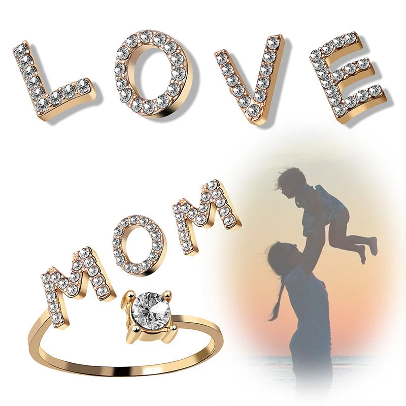 A-Z Letter Gold Color Metal Adjustable Opening Ring - Image 2
