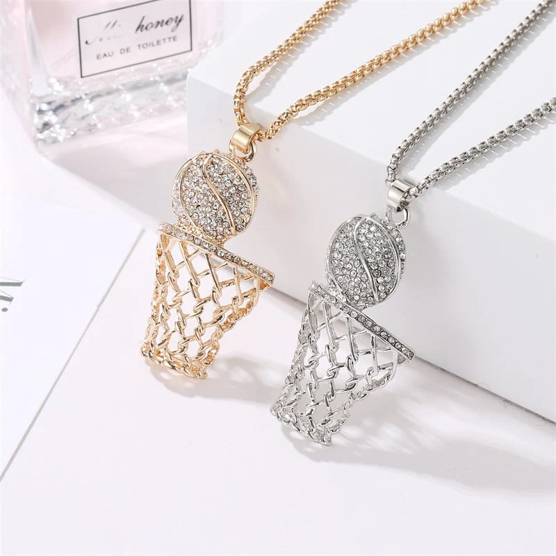 Basketball Rim Pendant Necklace Rhinestone Neck Chain Punk Basketballs Box Necklace Jewelry - Image 2