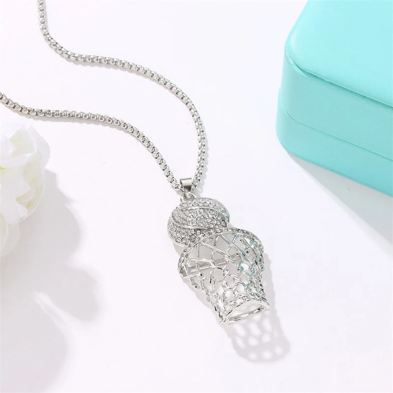 Basketball Rim Pendant Necklace Rhinestone Neck Chain Punk Basketballs Box Necklace Jewelry - Image 4