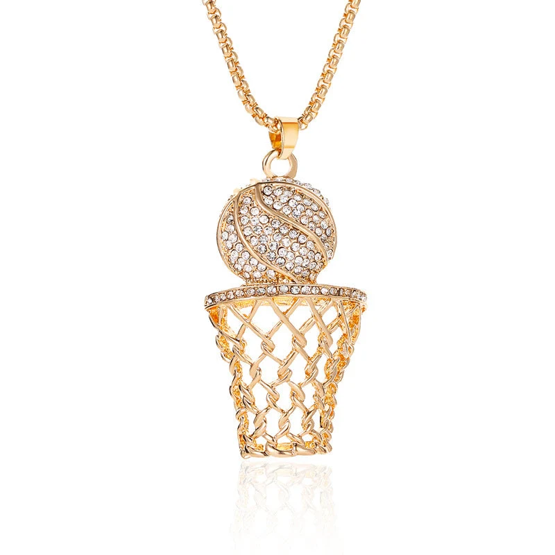 Basketball Rim Pendant Necklace Rhinestone Neck Chain Punk Basketballs Box Necklace Jewelry - Image 5