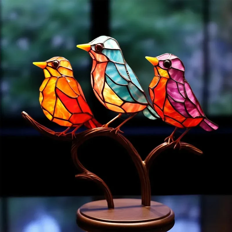 Birds on Branches Stained Glass Ornaments - Image 4