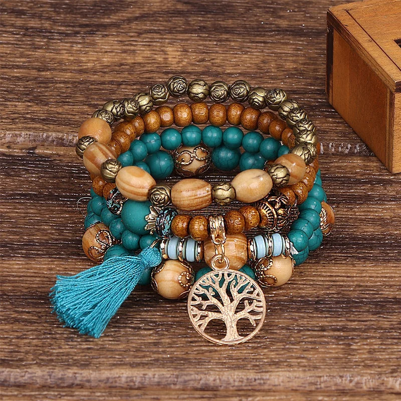 Boho Multilayer Wood Beaded Bracelet - Image 10