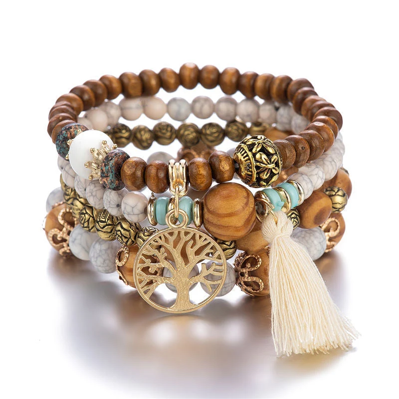 Boho Multilayer Wood Beaded Bracelet - Image 9