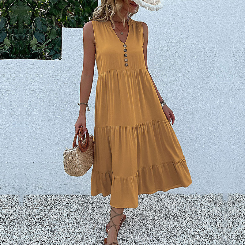 Button Detail Layered Hem Smock Dress - Image 11