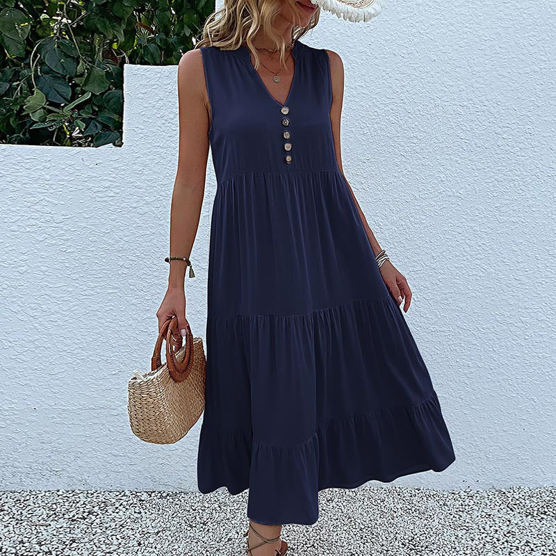Button Detail Layered Hem Smock Dress - Image 13