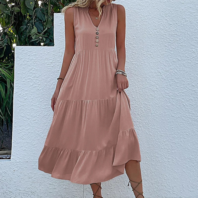 Button Detail Layered Hem Smock Dress - Image 22