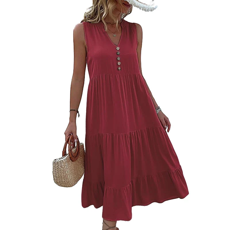 Button Detail Layered Hem Smock Dress - Image 28