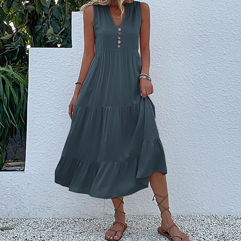 Button Detail Layered Hem Smock Dress - Image 3