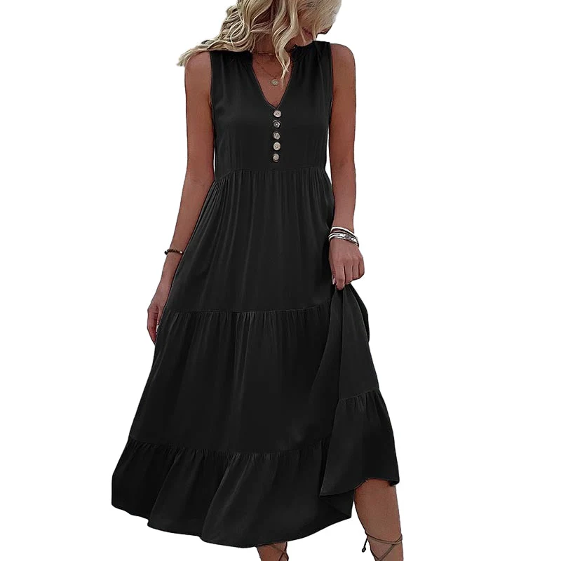 Button Detail Layered Hem Smock Dress - Image 31