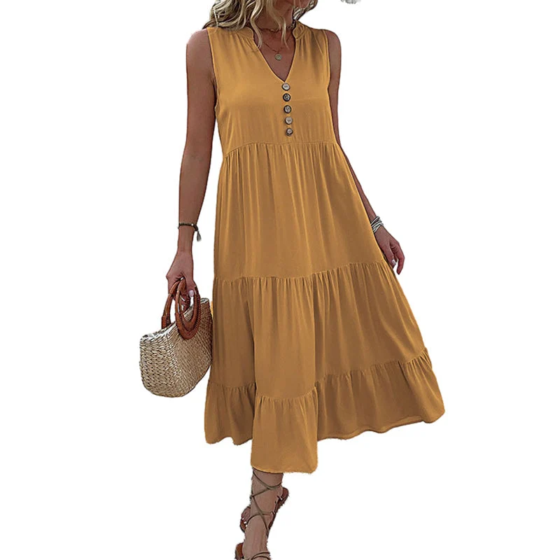 Button Detail Layered Hem Smock Dress - Image 32
