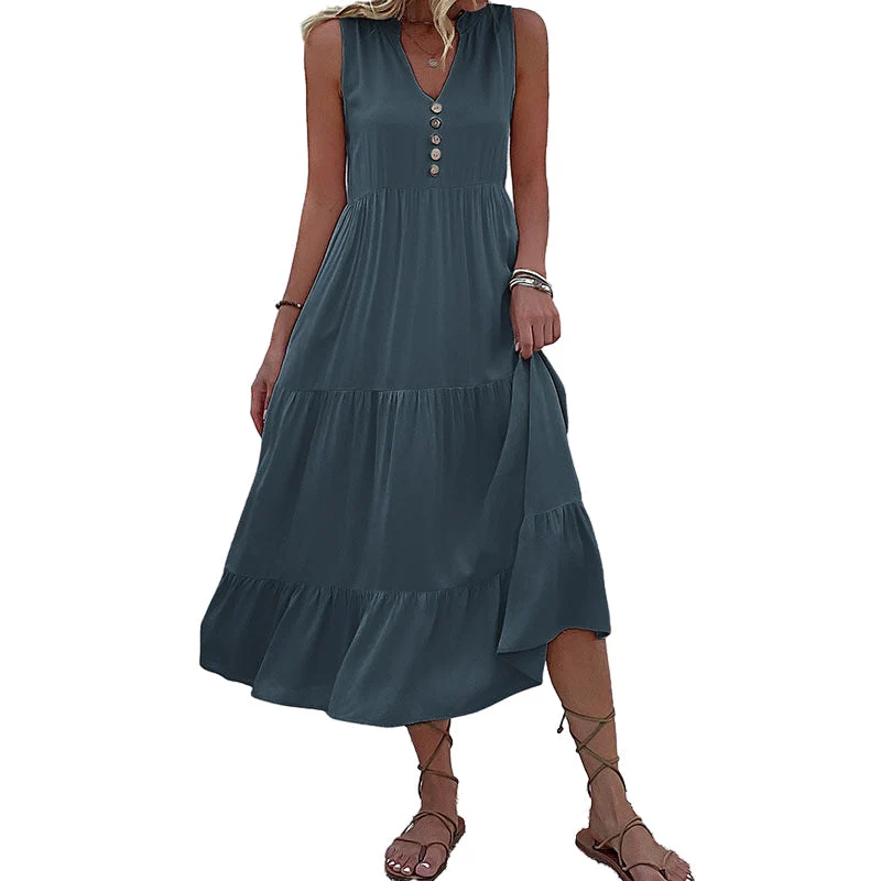 Button Detail Layered Hem Smock Dress - Image 34