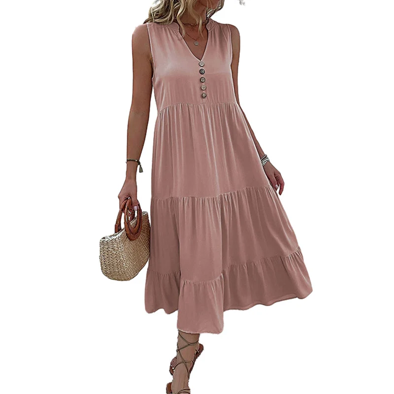 Button Detail Layered Hem Smock Dress - Image 35
