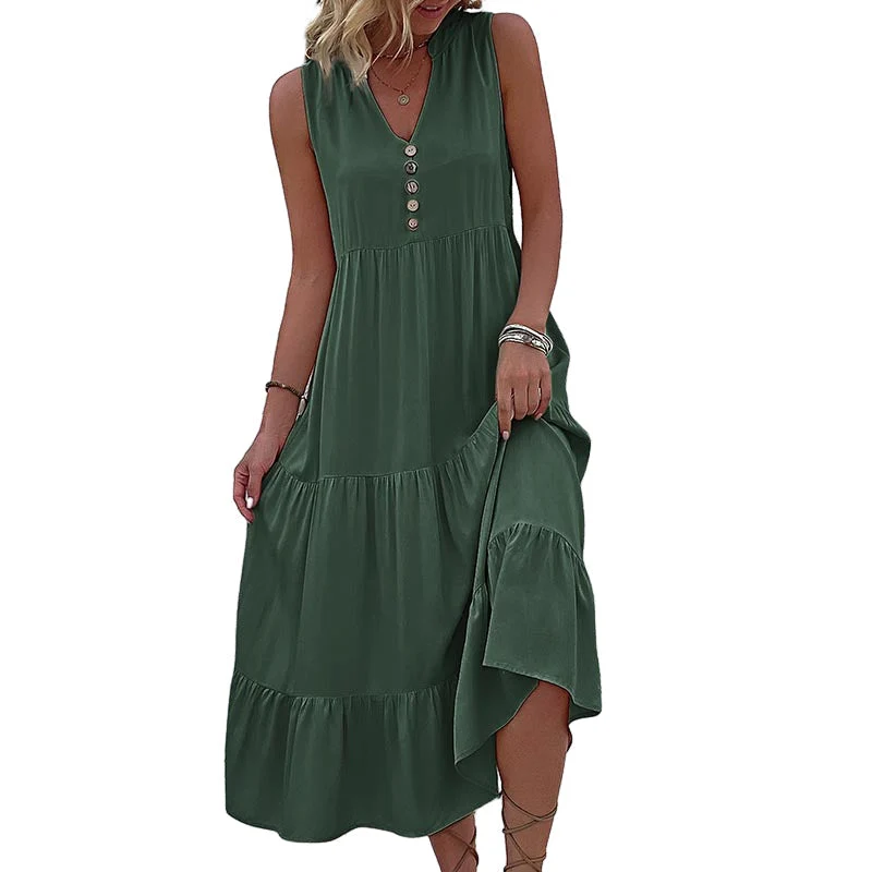 Button Detail Layered Hem Smock Dress - Image 36
