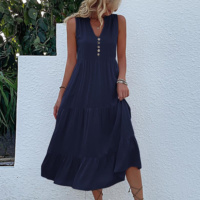 Button Detail Layered Hem Smock Dress - Image 6