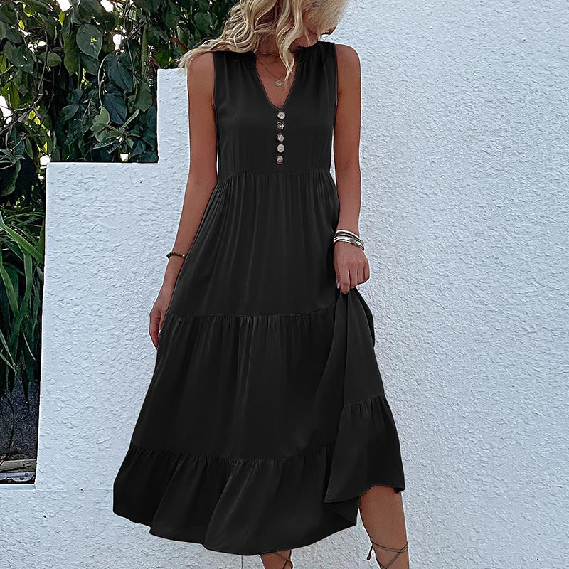 Button Detail Layered Hem Smock Dress - Image 7