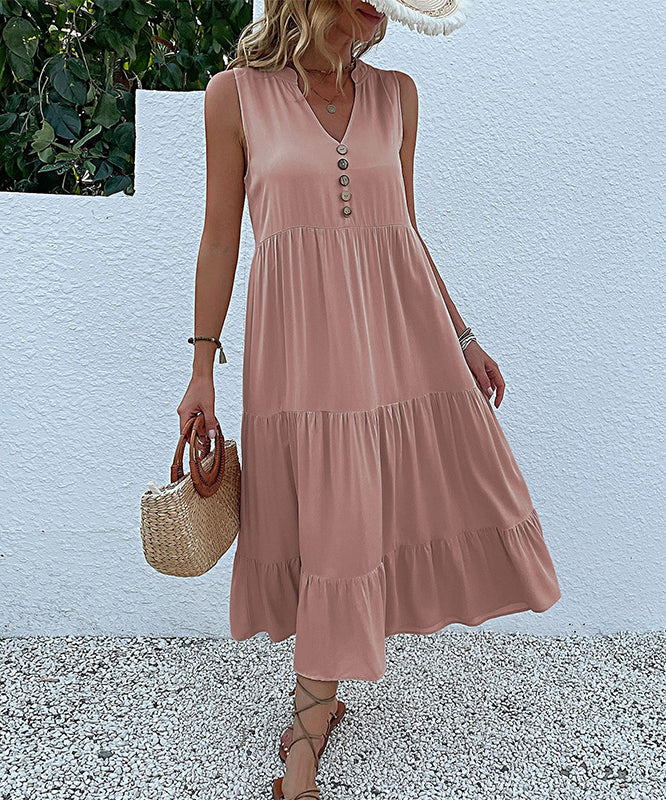 Button Detail Layered Hem Smock Dress - Image 8