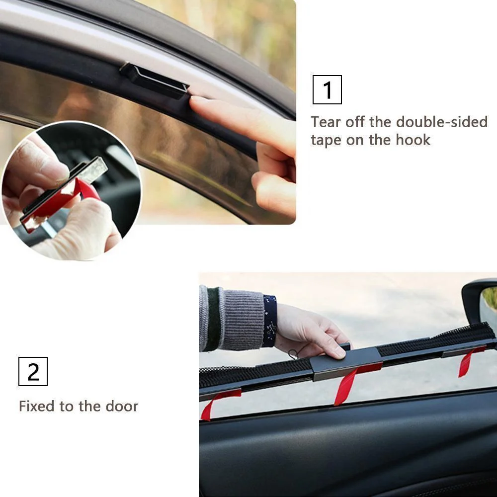 Car Window Sun Shade Curtain With 3M Adhesive, Black - Image 3