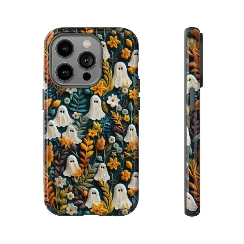 Cartoon Ghost and Flower Pattern Phone Case - Image 12