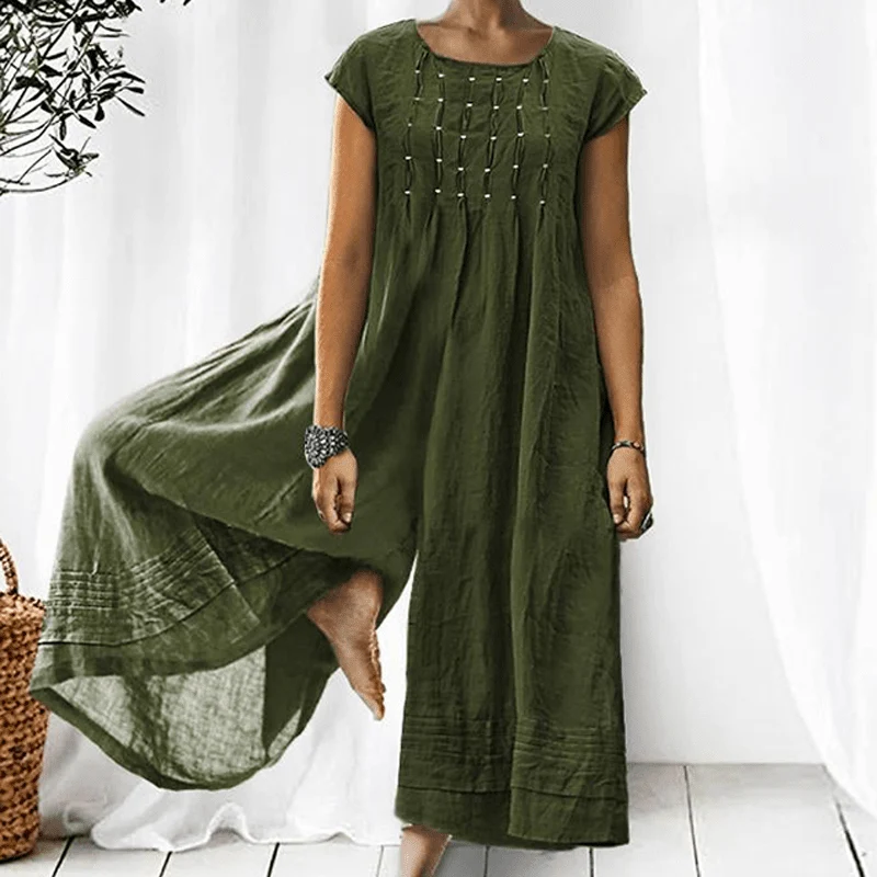 Casual Solid Color Short-Sleeved Jumpsuit - Image 13
