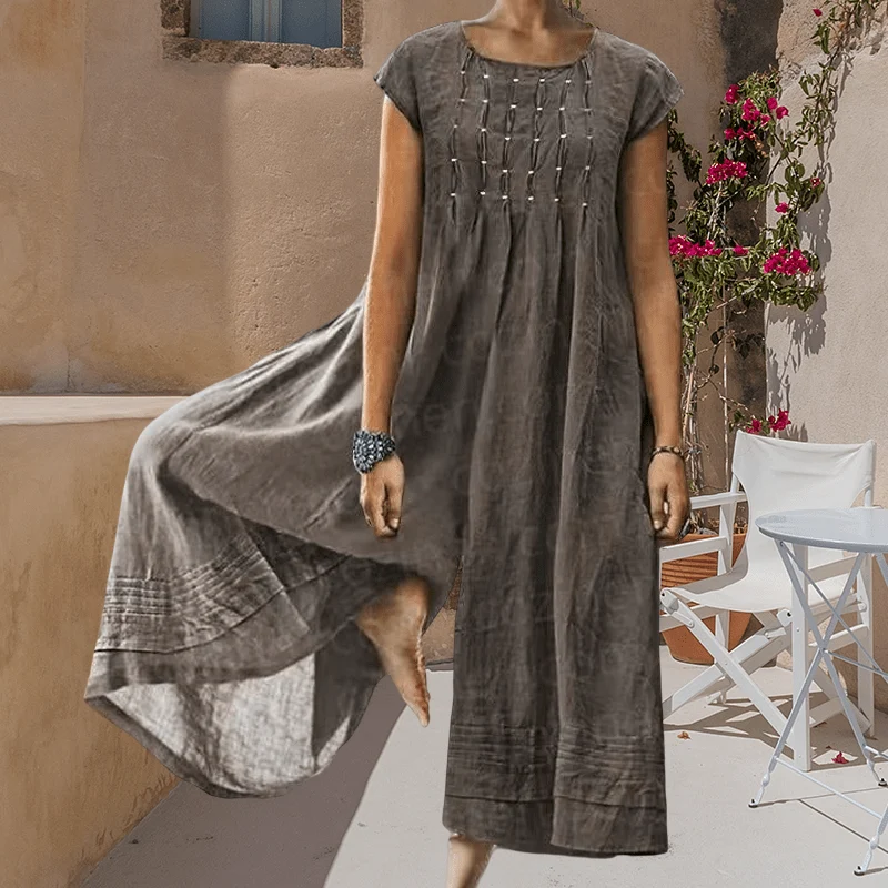 Casual Solid Color Short-Sleeved Jumpsuit - Image 3