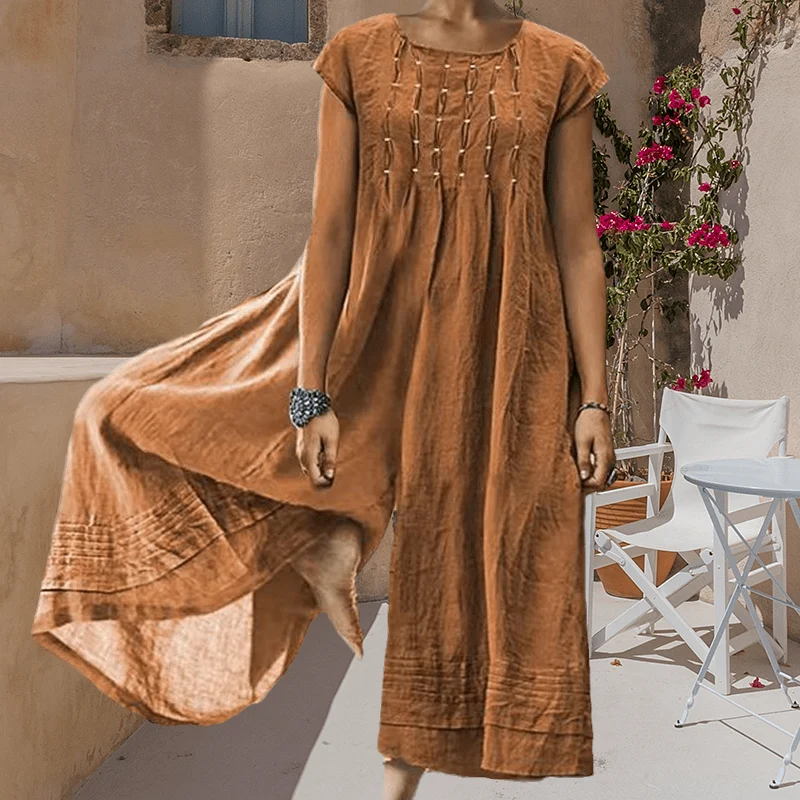 Casual Solid Color Short-Sleeved Jumpsuit - Image 5
