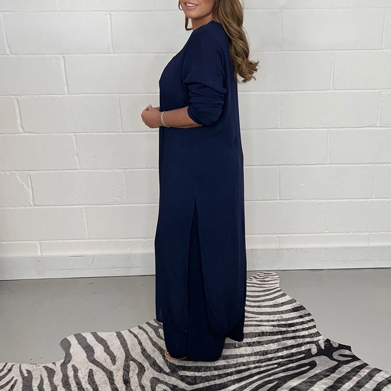 Casual Two Pieces Suit With Long Top & Matching Trouser - Image 3