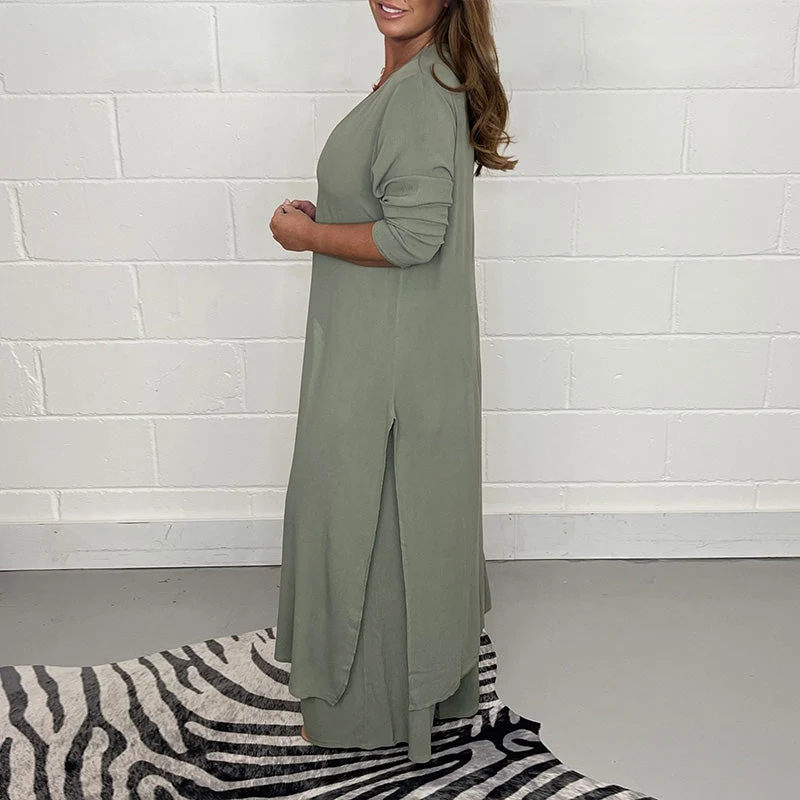 Casual Two Pieces Suit With Long Top & Matching Trouser - Image 6