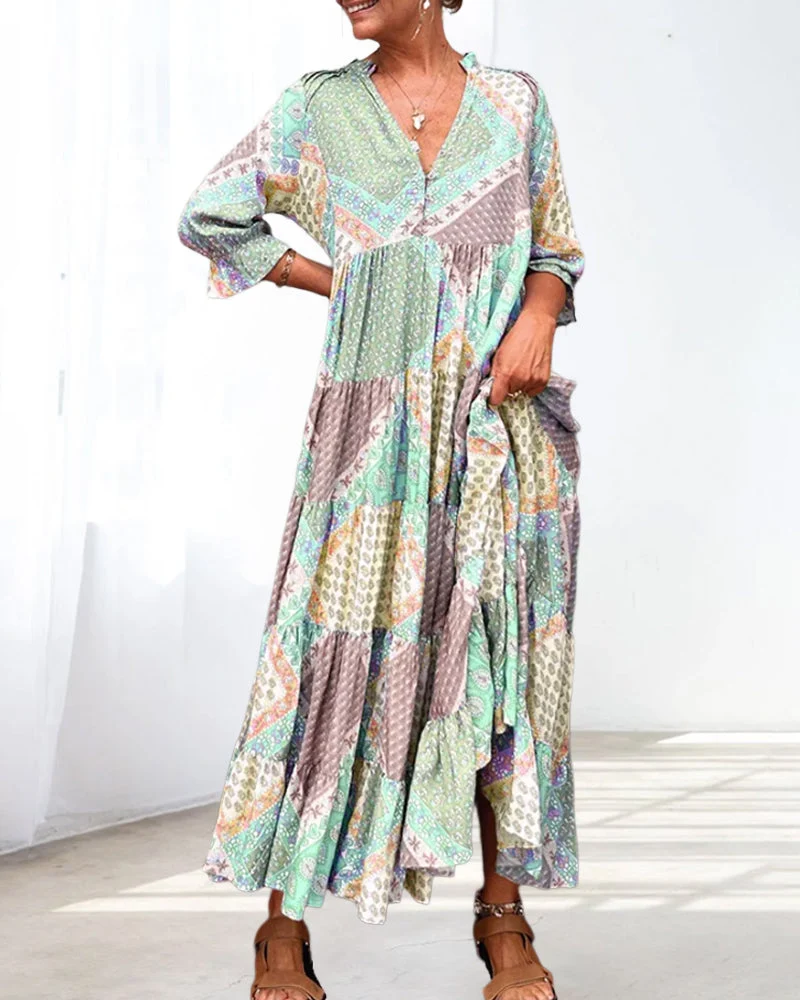 Color Block Print Dress with 3/4 Sleeves - Image 6
