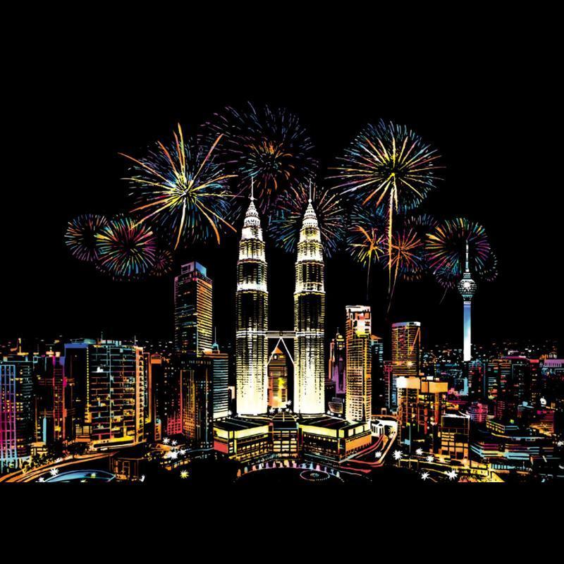 Colorful Night Scene Scratch Painting - Image 17