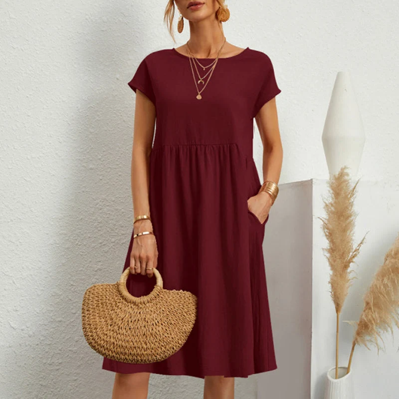 Cotton Crew Neck A-Line Dress - Image 11