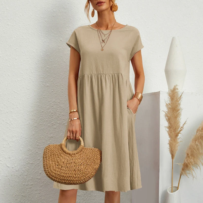 Cotton Crew Neck A-Line Dress - Image 13