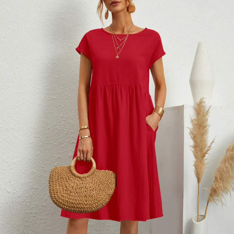 Cotton Crew Neck A-Line Dress - Image 15