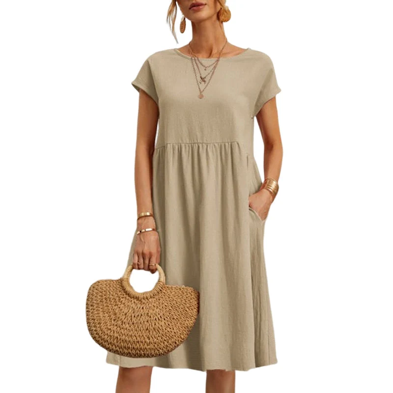 Cotton Crew Neck A-Line Dress - Image 4