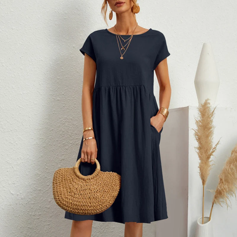 Cotton Crew Neck A-Line Dress - Image 6