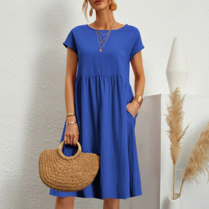 Cotton Crew Neck A-Line Dress - Image 7
