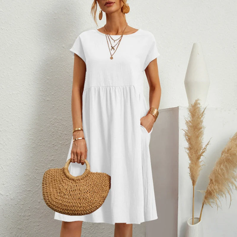 Cotton Crew Neck A-Line Dress - Image 9