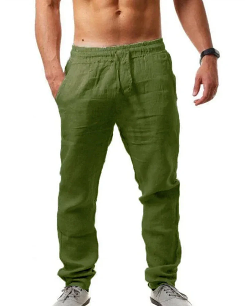 Cotton linen breathable solid color pants - Image 12