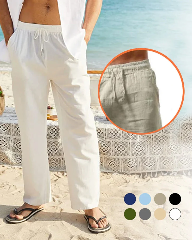 Cotton linen breathable solid color pants - Image 2