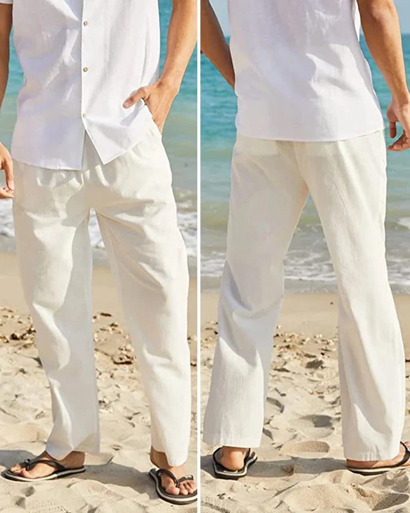 Cotton linen breathable solid color pants - Image 5