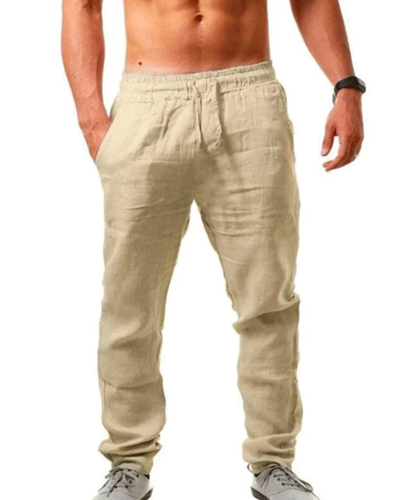 Cotton linen breathable solid color pants - Image 8