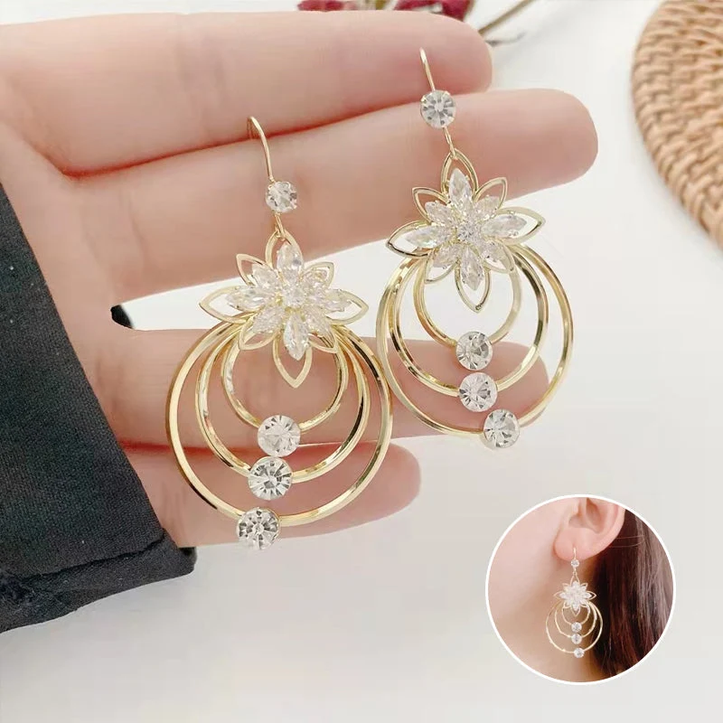 Crystal Lotus Three Hoop Earrings - Image 10
