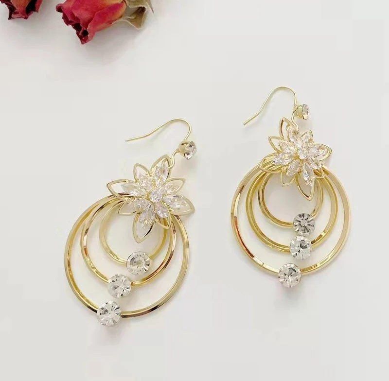 Crystal Lotus Three Hoop Earrings - Image 7