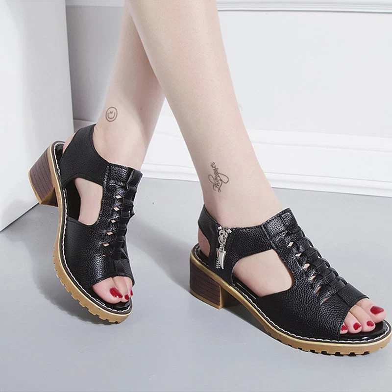Cutout Zipper Chunky Heeled Sandals - Image 5