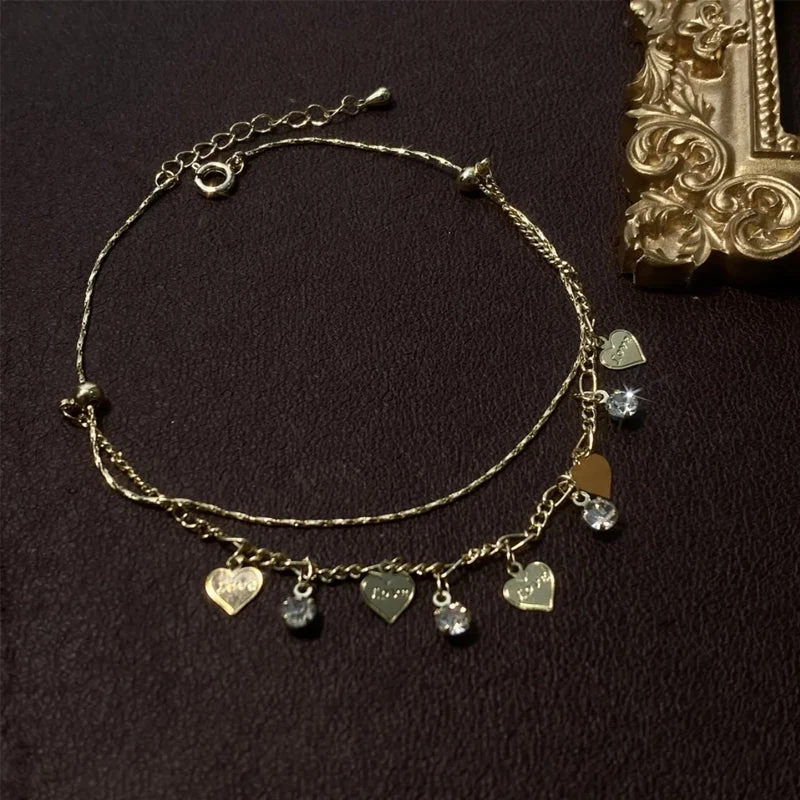 Double Layer Rhinestones Heart Anklet - Image 6