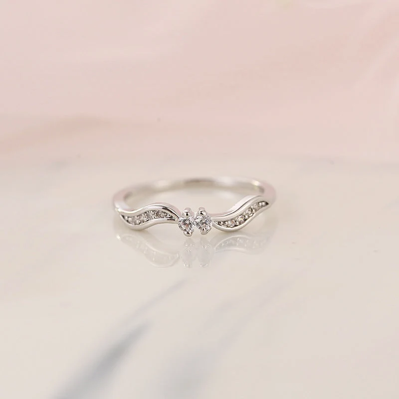 Double Stone Wavy Ring - Image 9