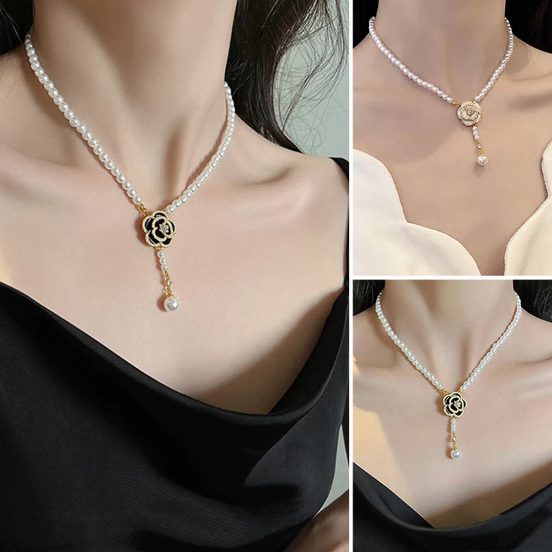 Elegant Pearl Camellia Necklace - Image 9