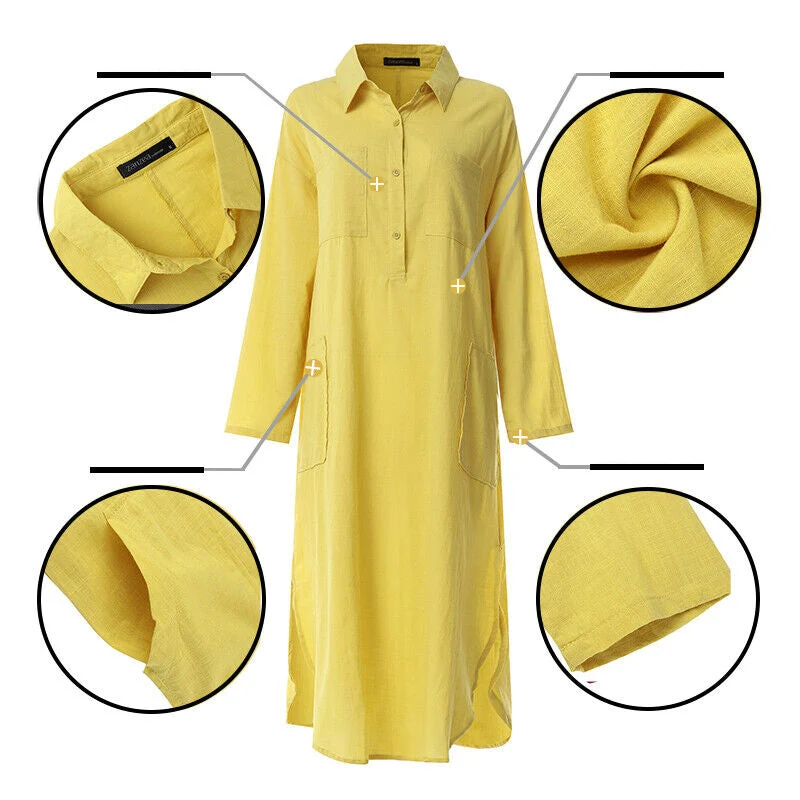 Elegant Solid Color Slit Shirt Dress - Image 4